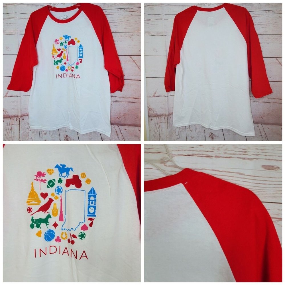 Unisex Indiana 1/4 Sleeve White Red Icon Collection Cotton Shirt